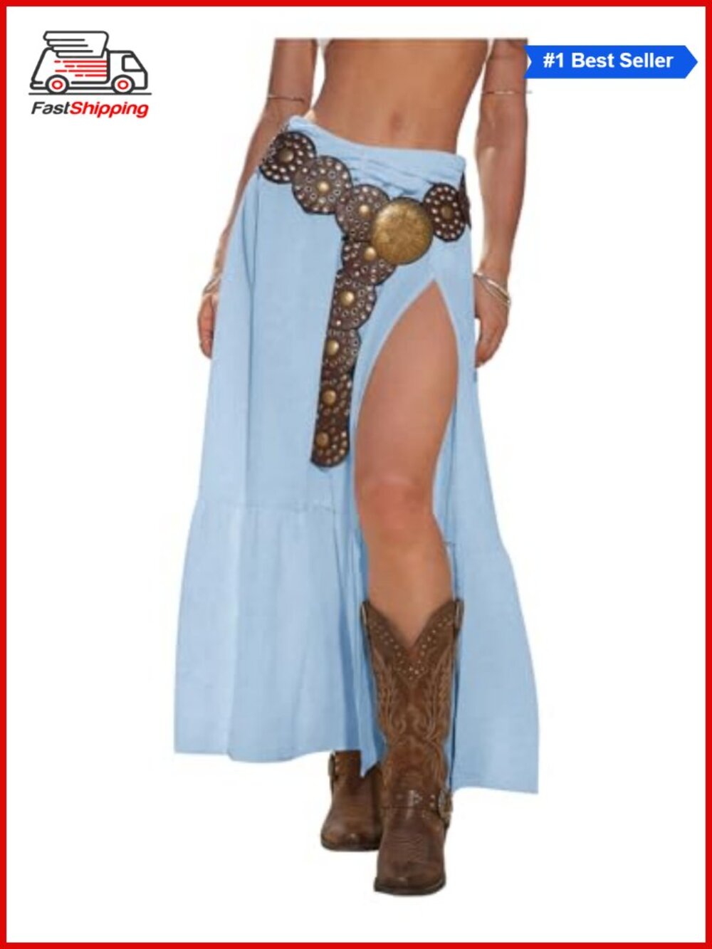 ✨ SHENHE High Slit Maxi Skirt Ruffle Hem Flowy Boho Cowgirl